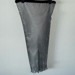 Black and Silver Knit Mesh Midi Skirt - Sleek Layering Piece